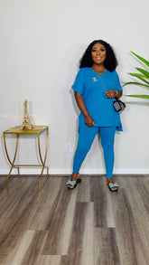 CUTTIE 2PC V-NECK LOUNGE SET(Turquoise Blue)